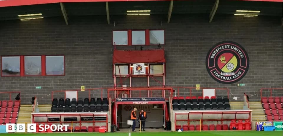 Ebbsfleet United stadium entrance with staff present