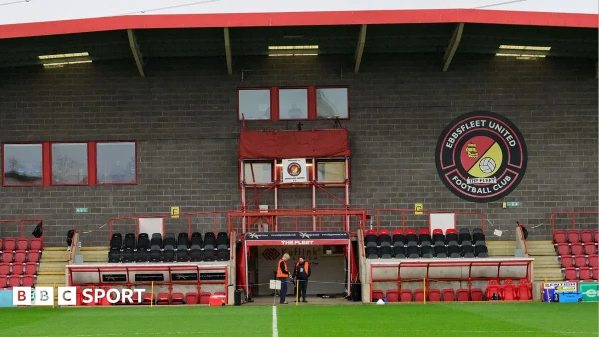 Ebbsfleet United stadium entrance with staff present