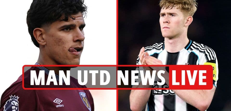 Two football players in team jerseys, news banner overlay