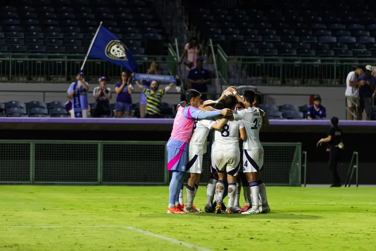 Orlando City II players celebrating a goal