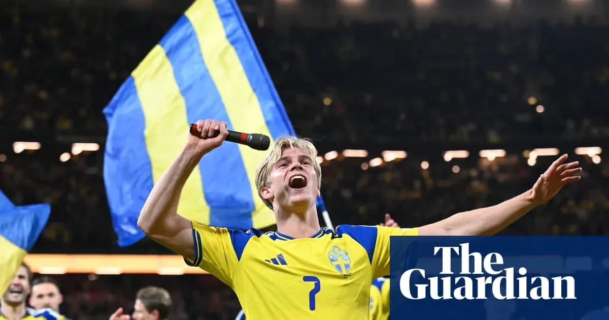 Player celebrating with microphone and flags after victory