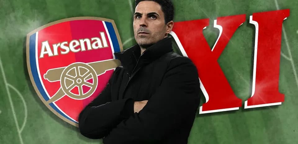 Arsenal manager with club logo and lineup text