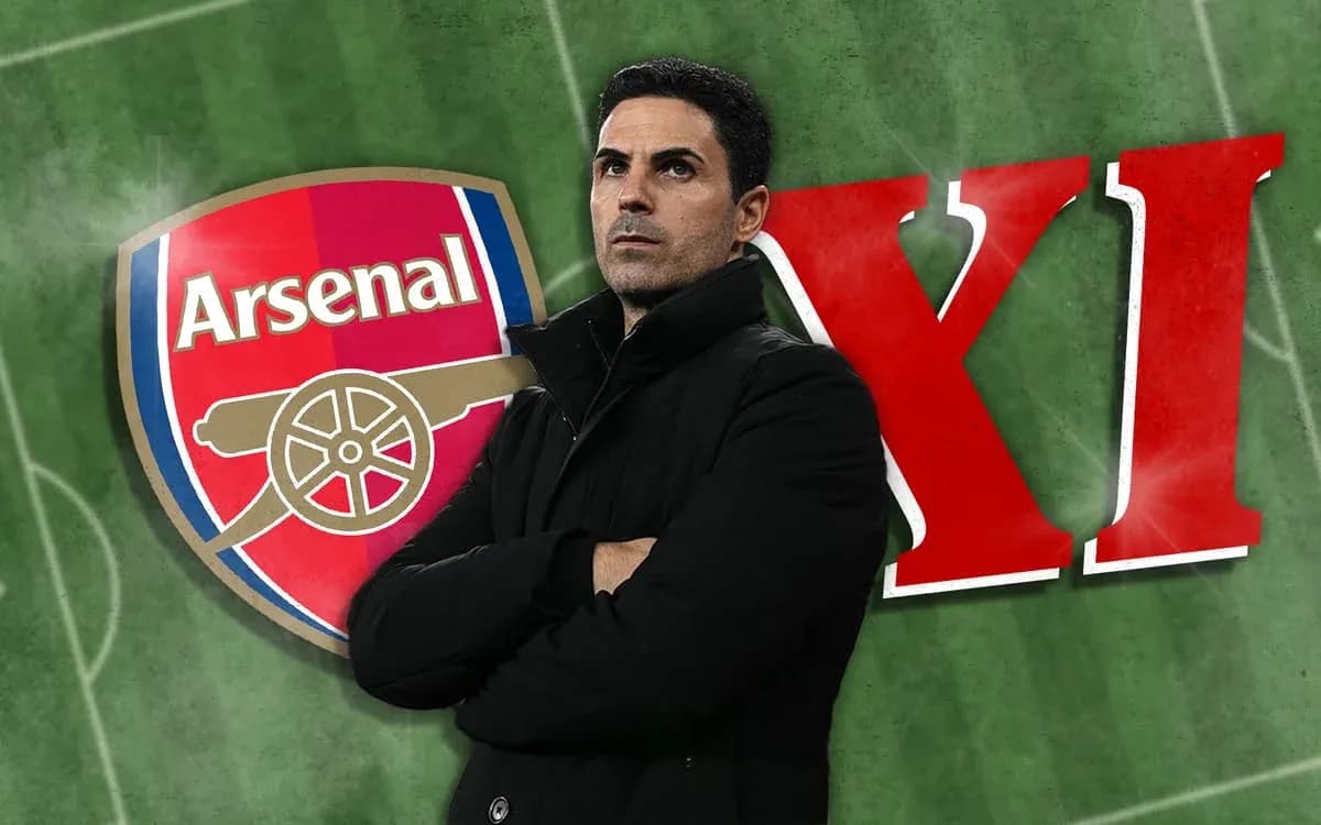 Arsenal manager with club logo and lineup text
