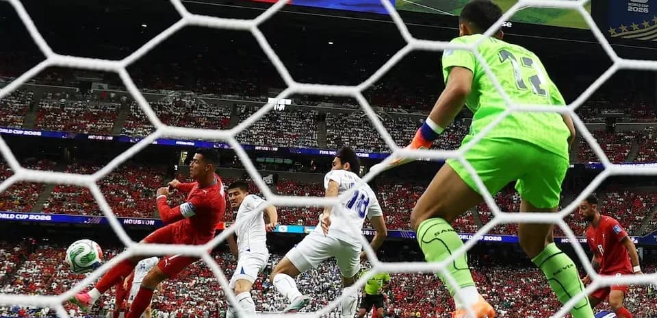 Player attempting a shot on goal during match