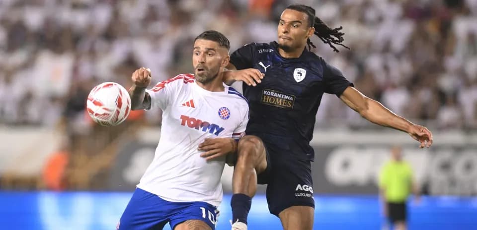 Players competing during Pafos vs HNK Hajduk Split