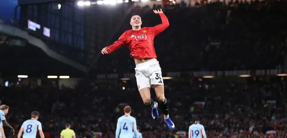 Player celebrating a goal during Manchester United match