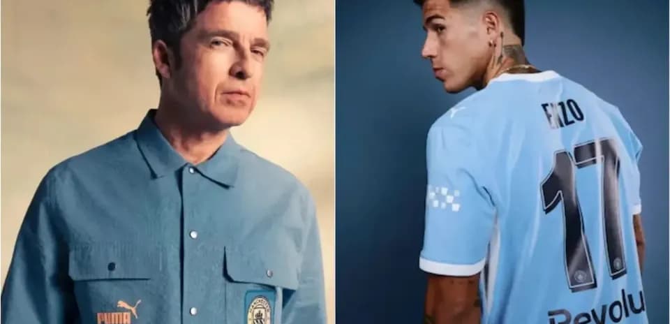 Two men, one in a Puma shirt and one in a football jersey