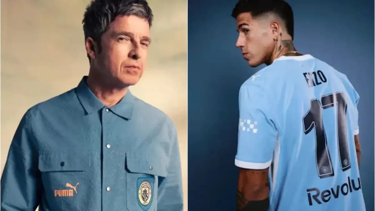 Two men, one in a Puma shirt and one in a football jersey