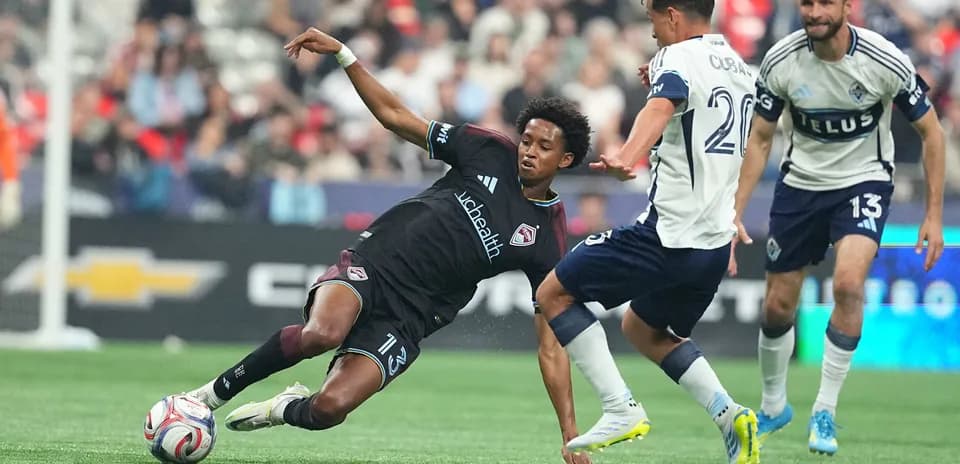 Player tackling during Colorado Rapids II match