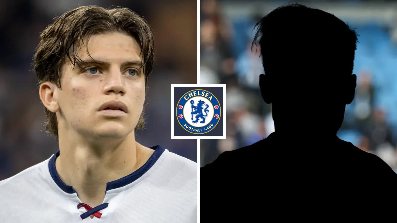 Chelsea player looking serious alongside silhouette