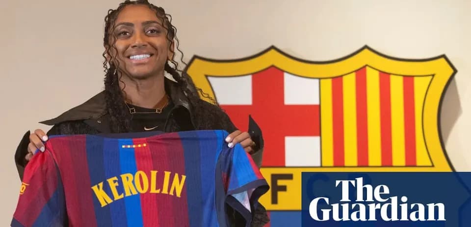 Player holding Barcelona jersey with name Kerolin