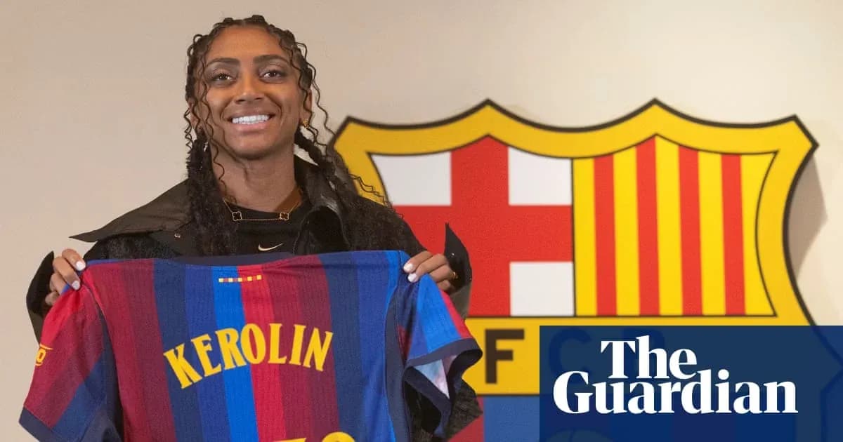 Player holding Barcelona jersey with name Kerolin