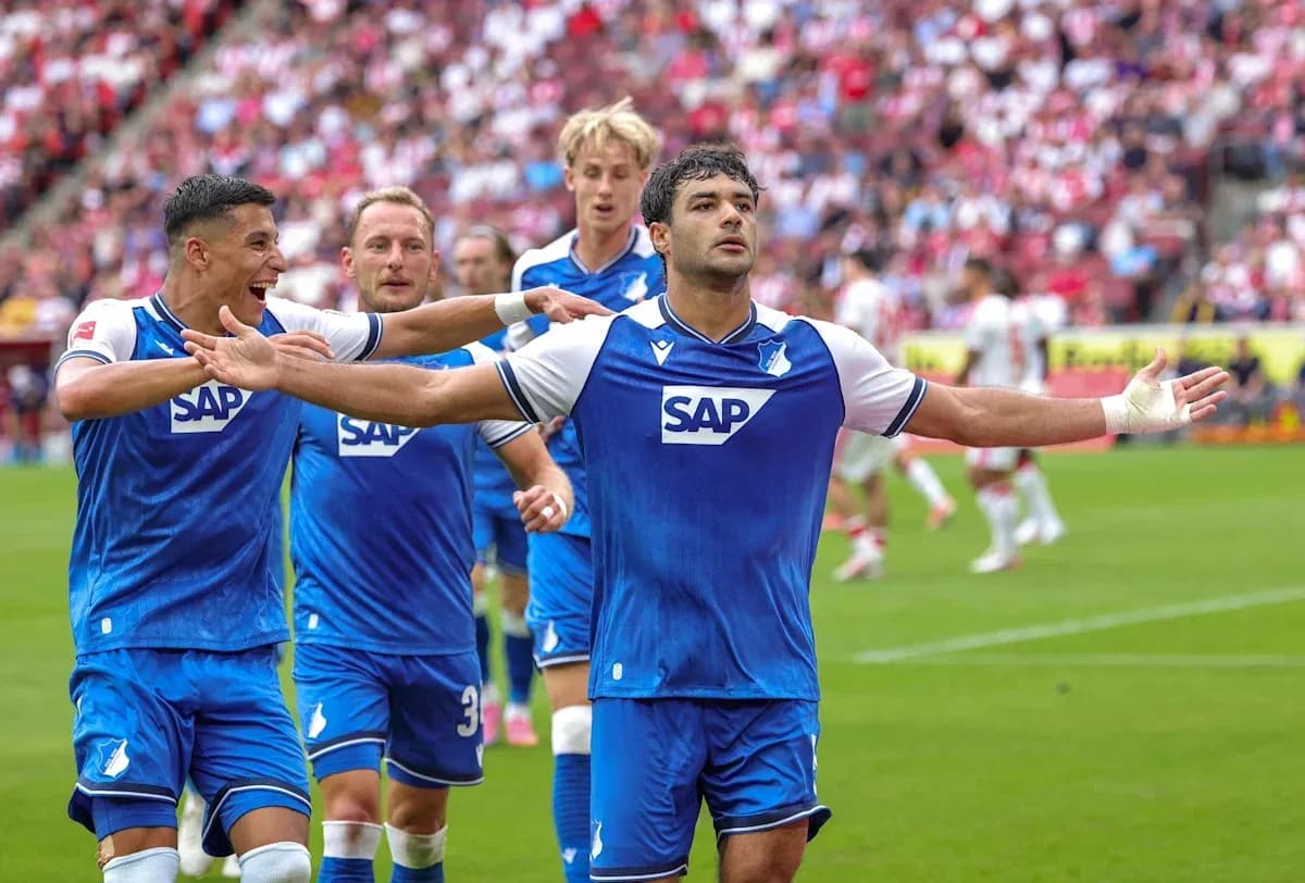 Hoffenheim players celebrating a goal on field