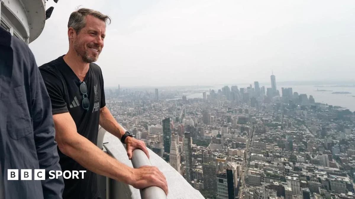 Person overlooking city skyline from high vantage point