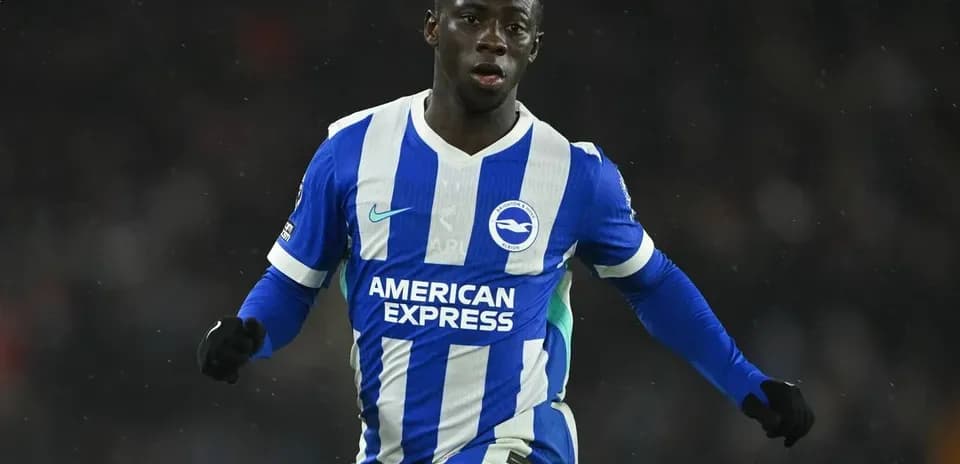 Player celebrating in Brighton home kit during match
