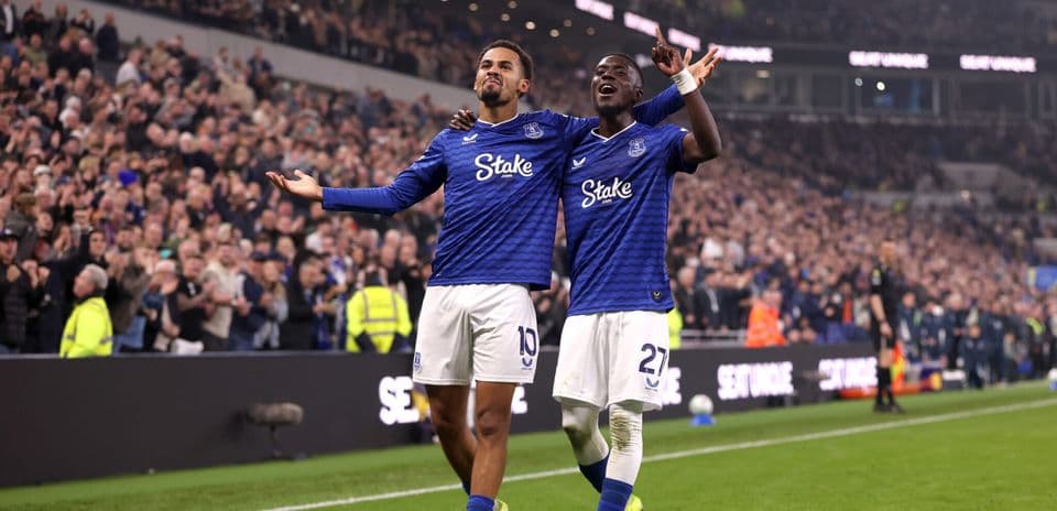 Everton players celebrating a goal during match
