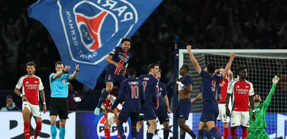 PSG players celebrating victory over Arsenal