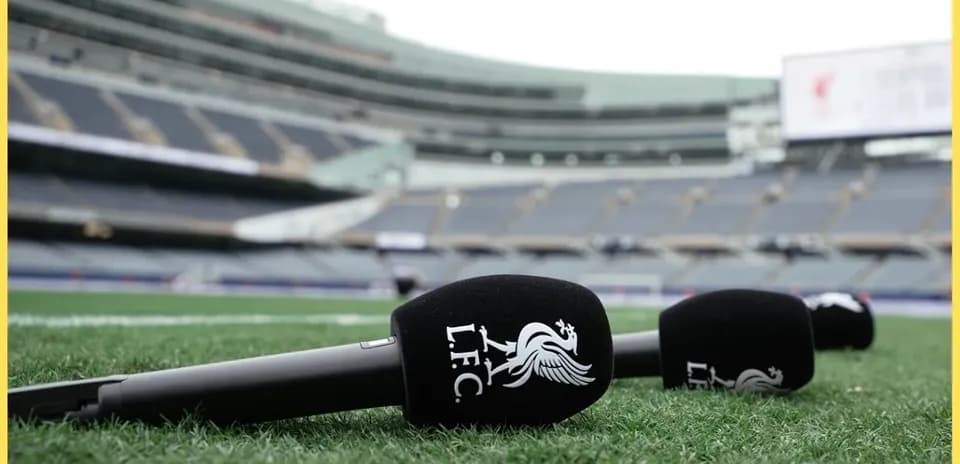 Microphones on the pitch at stadium before event