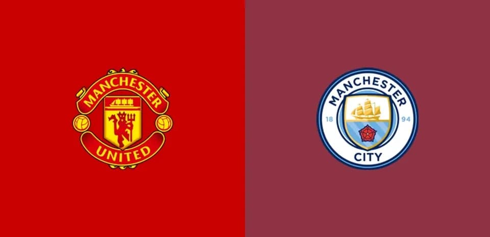 Logos of Manchester United and Manchester City