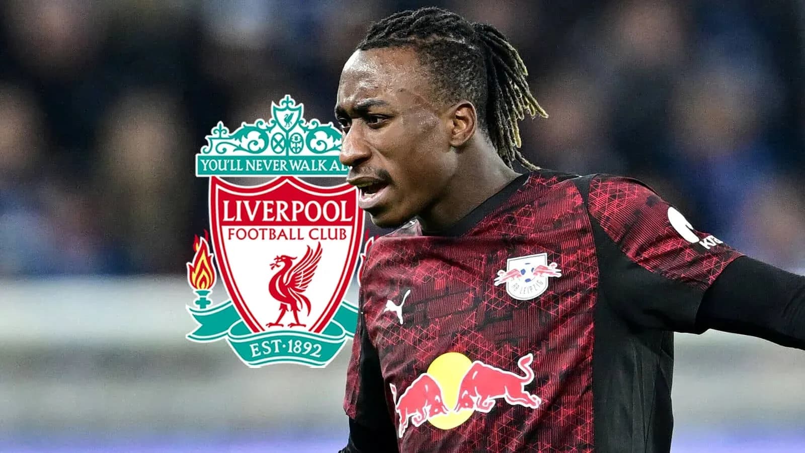 Player in RB Leipzig kit with Liverpool logo
