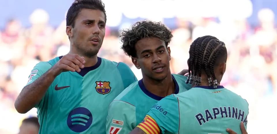 Barcelona players celebrating after a goal