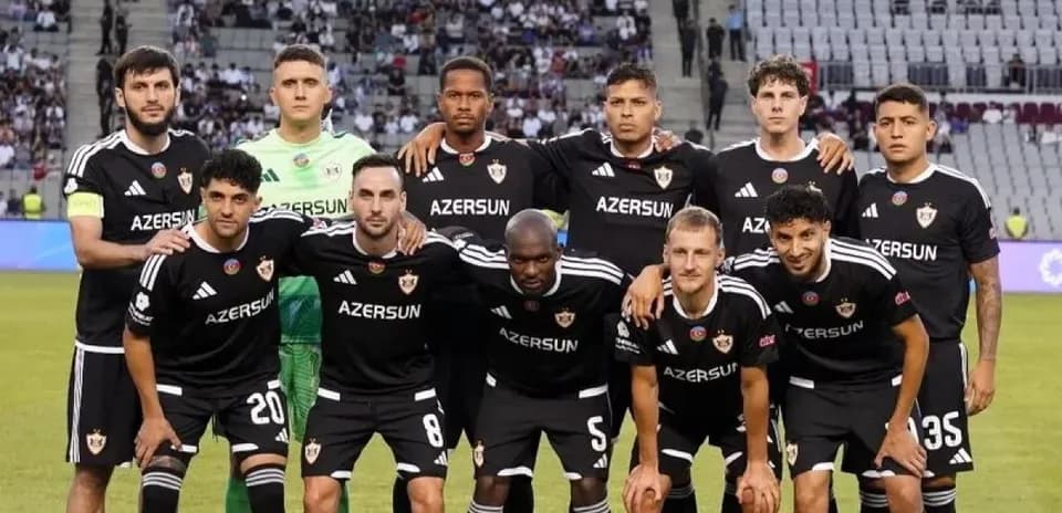 Qarabag players posing before UEFA Europa League match