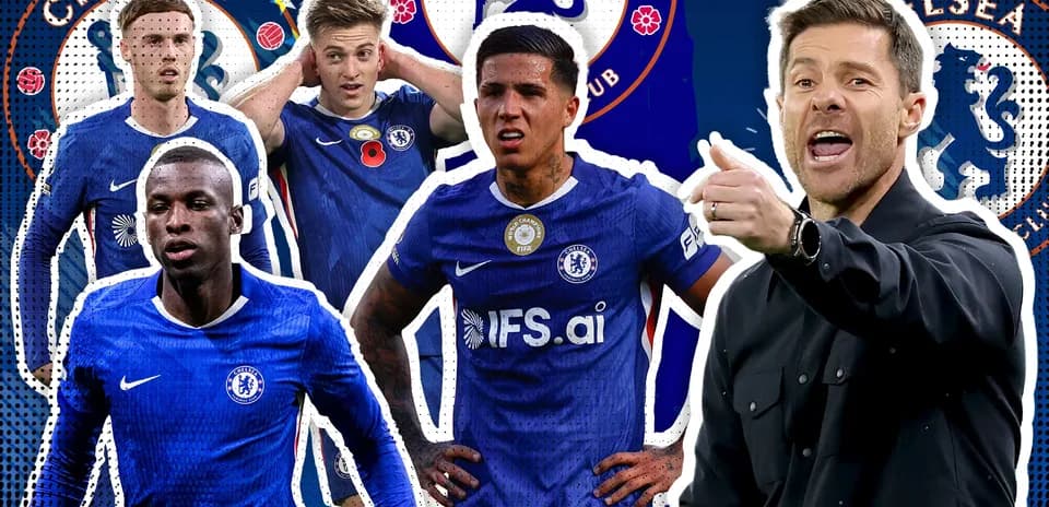 Chelsea players and coach in blue kits with logo