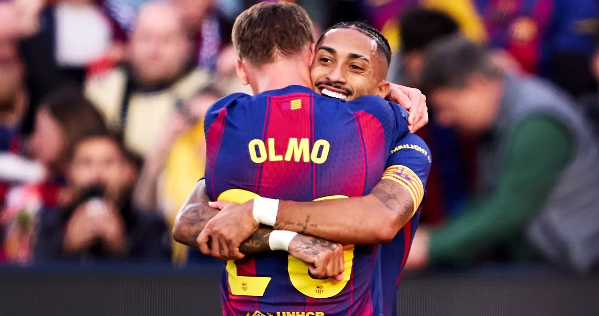 Barcelona players celebrating during La Liga match
