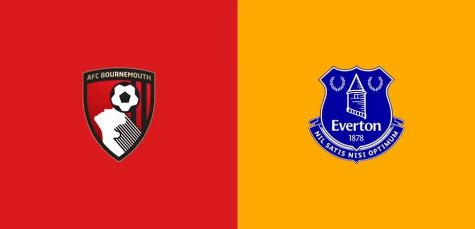 Logos of AFC Bournemouth and Everton on background