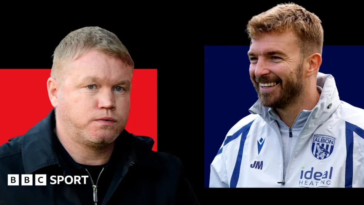 Two football coaches in contrasting poses and backgrounds