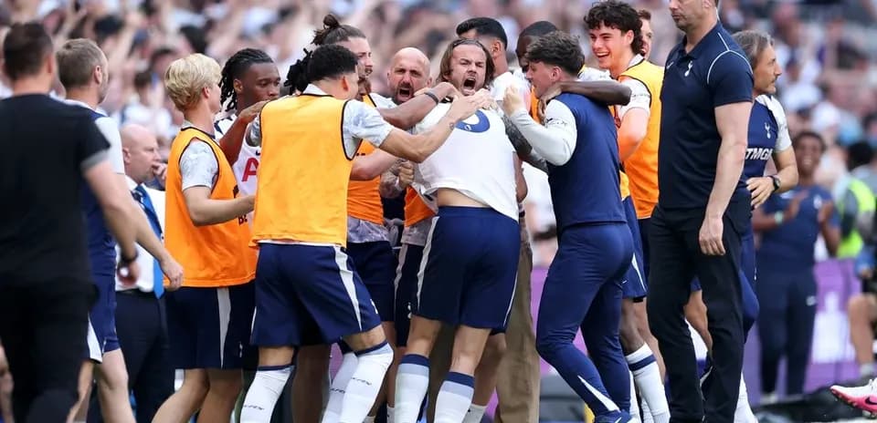 Tottenham players celebrating during Premier League match