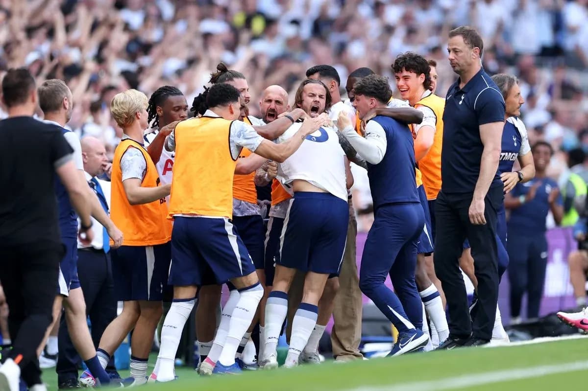 Tottenham players celebrating during Premier League match Tottenham players celebrating during Premier League match
