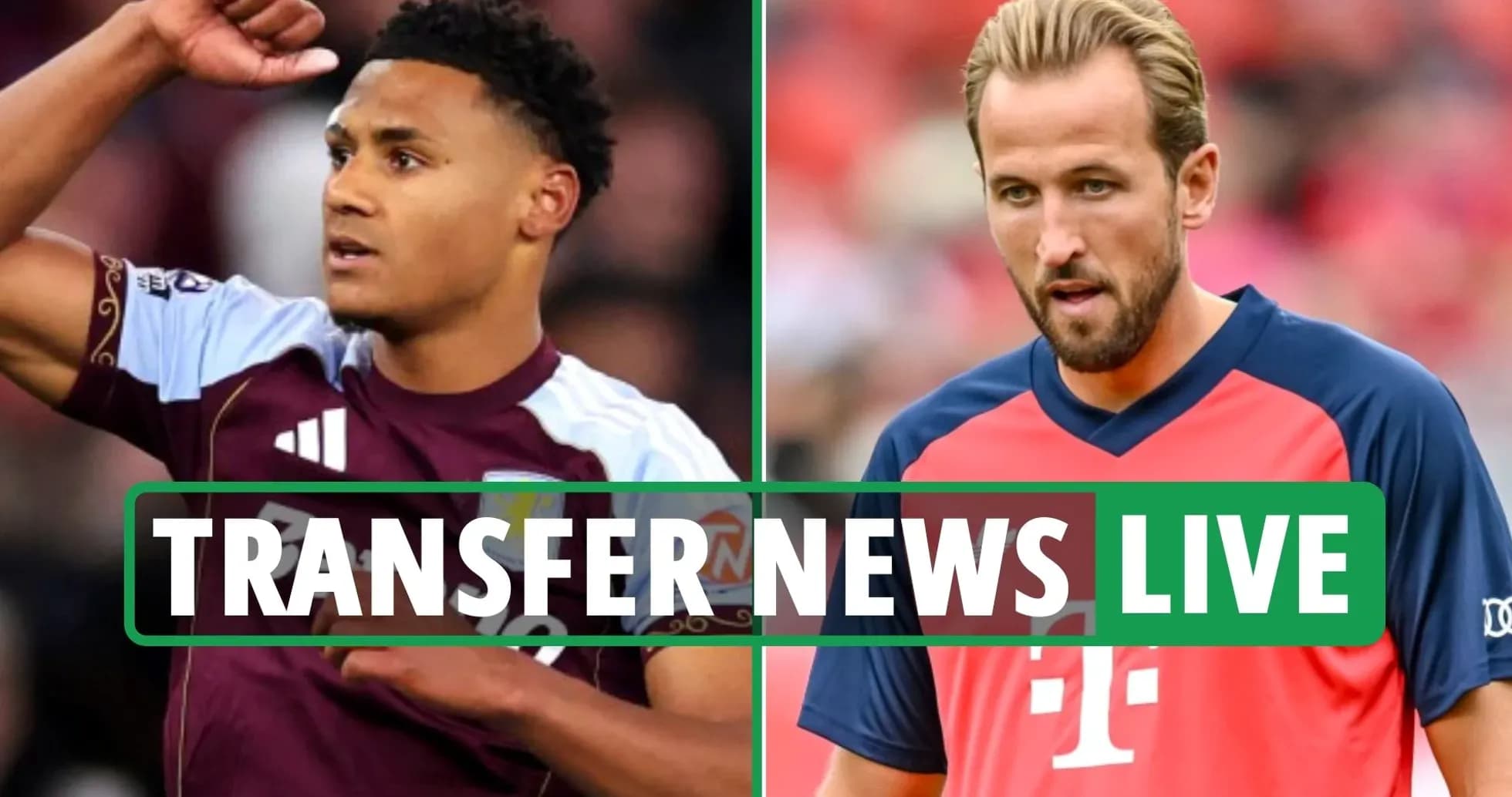 Two football players with transfer news headline