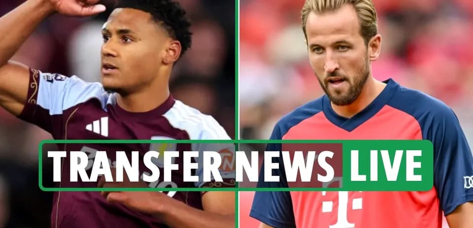 Two football players with transfer news headline