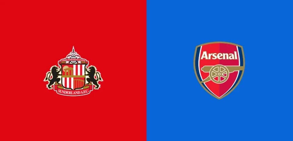 Logos of Sunderland and Arsenal on colored backgrounds