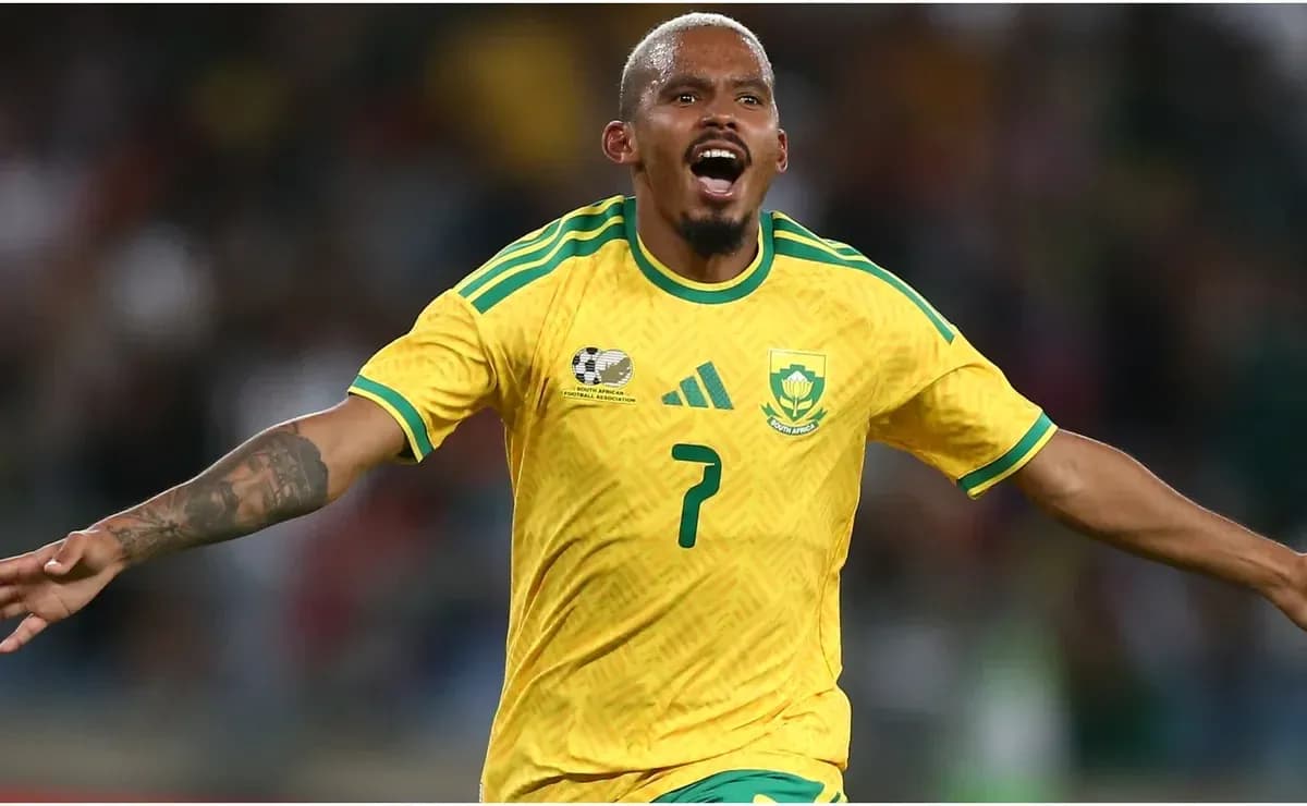 South African player celebrating a goal on field