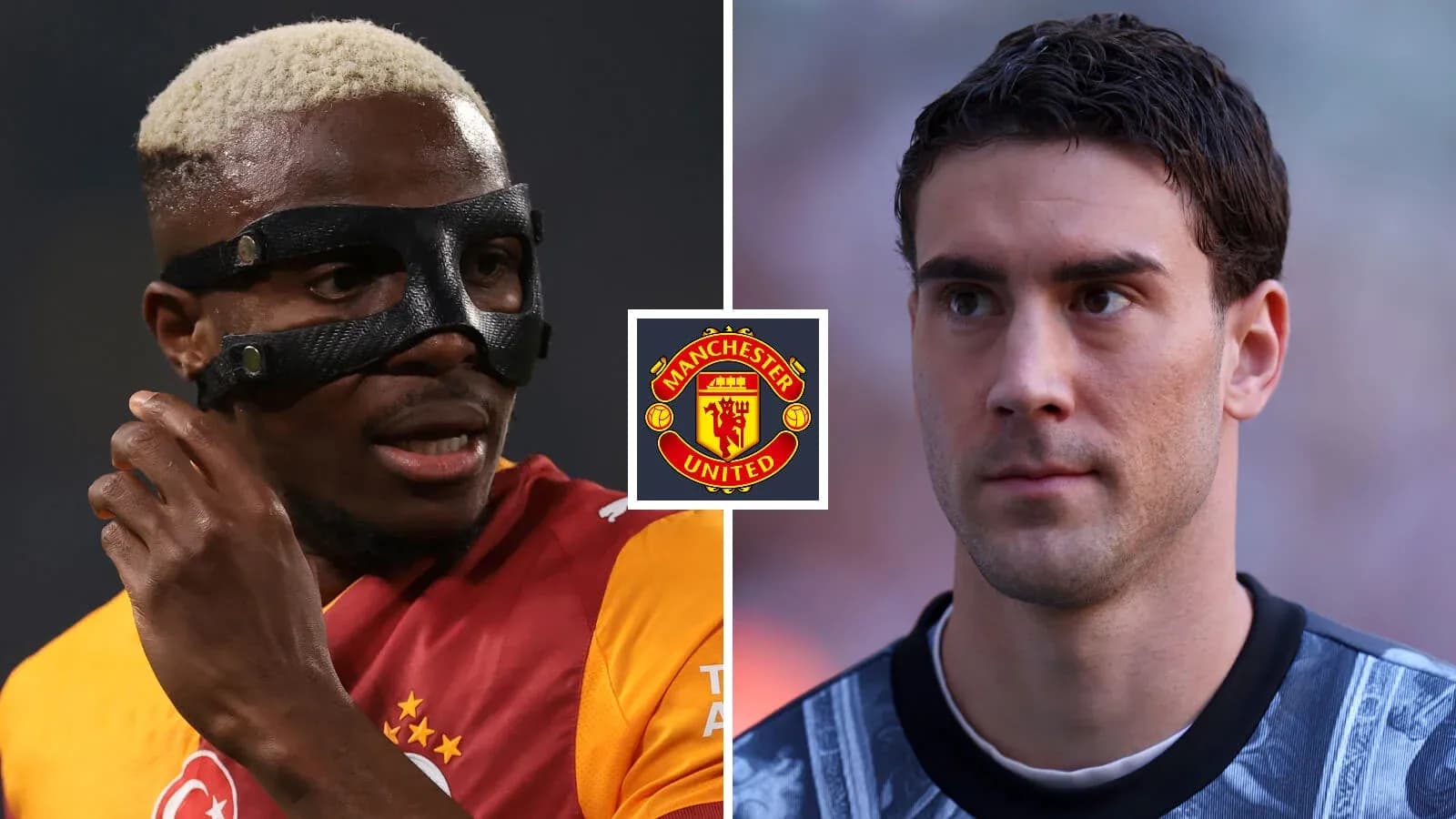Two football players with Manchester United logo overlay