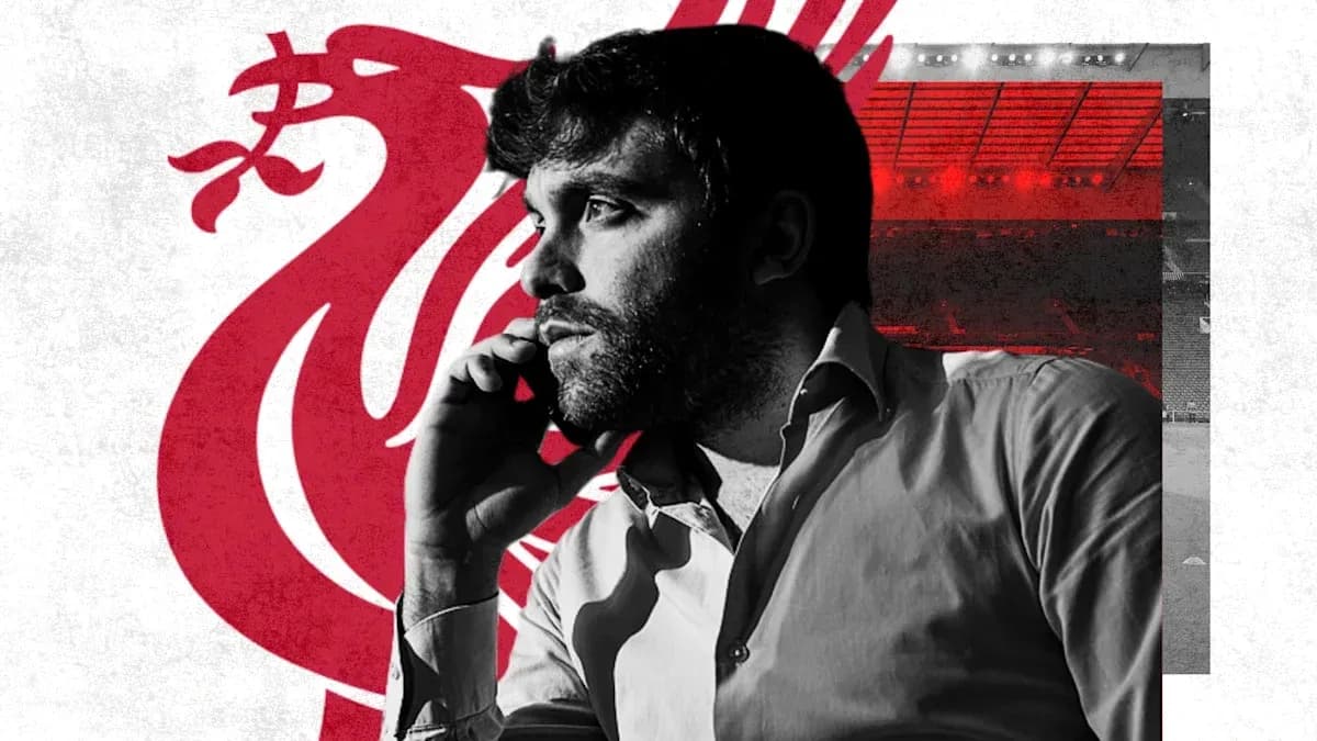 Person talking on phone with Liverpool logo background