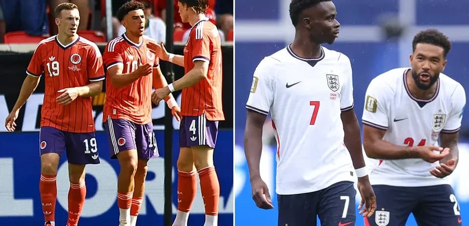 Colombia and England players discussing during match