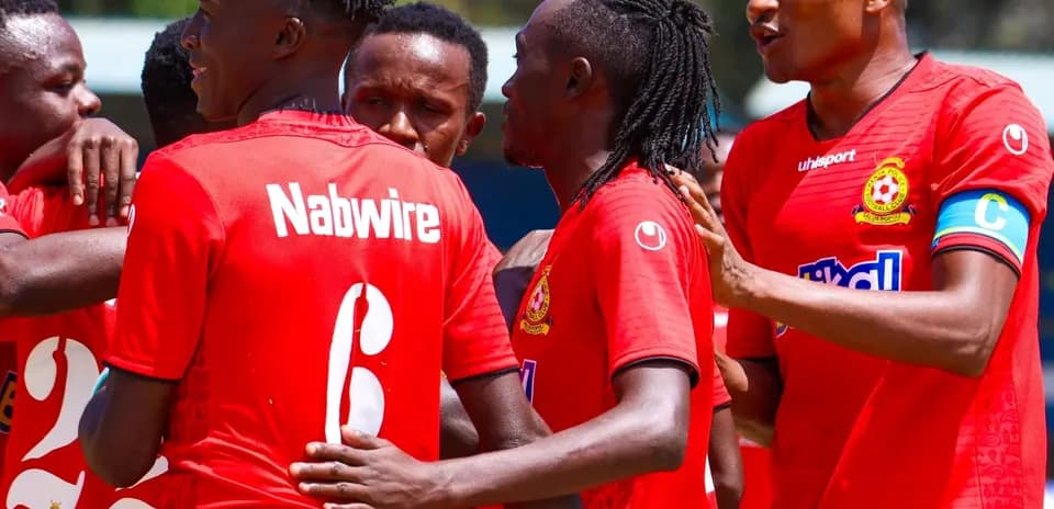 Players celebrating a goal during FKF Premier League match
