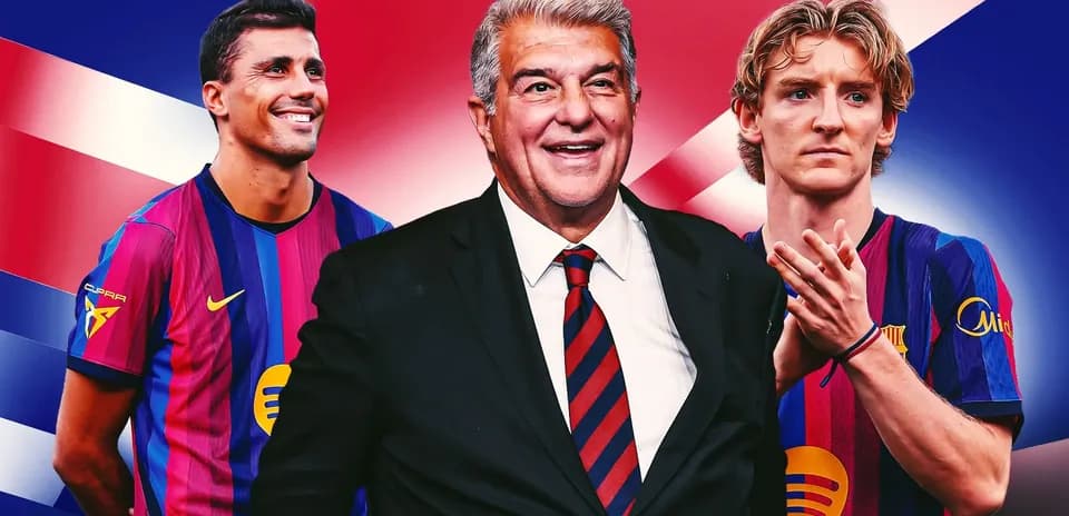 Barcelona president with two players in club jerseys