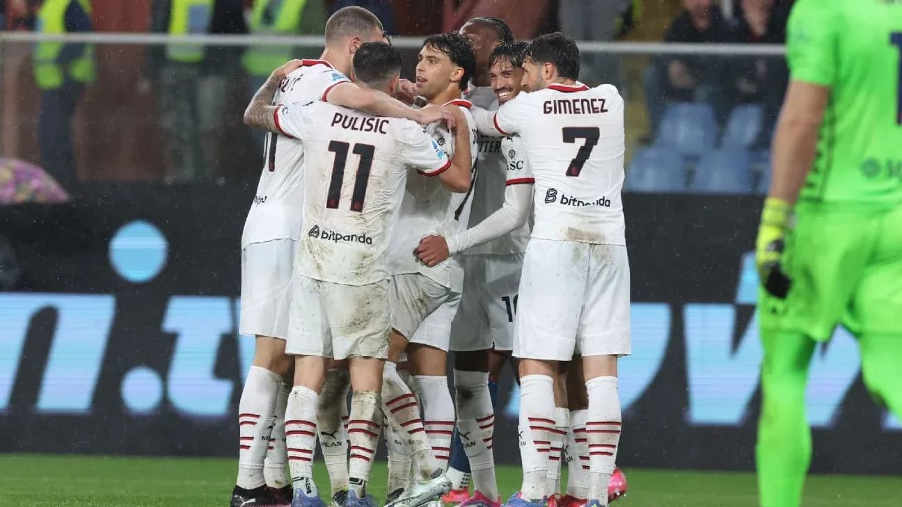 AC Milan players celebrating a goal together