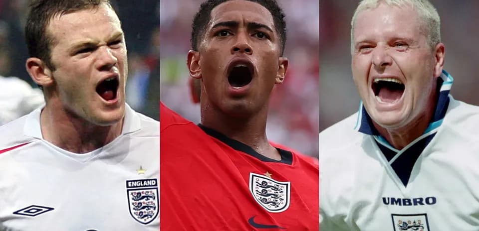 Three England players celebrating passionately during matches
