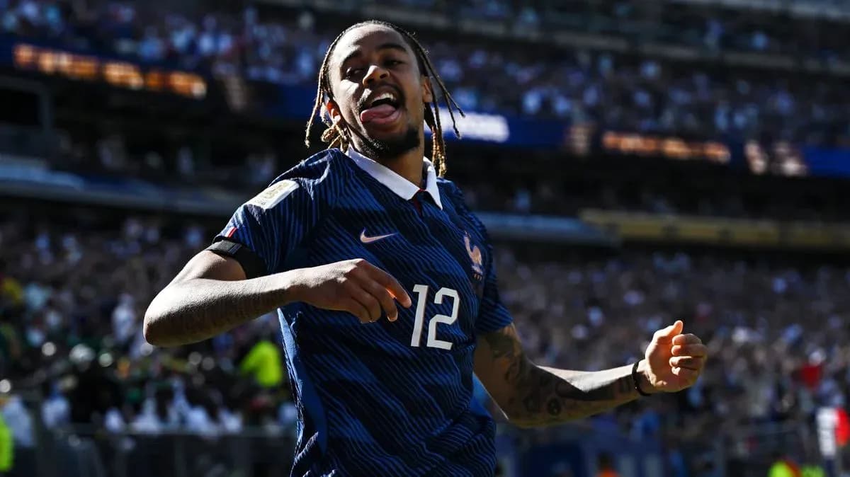 Player celebrating during match wearing France jersey