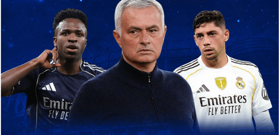 Vinicius Jr., Jose Mourinho, and Federico Valverde in focus