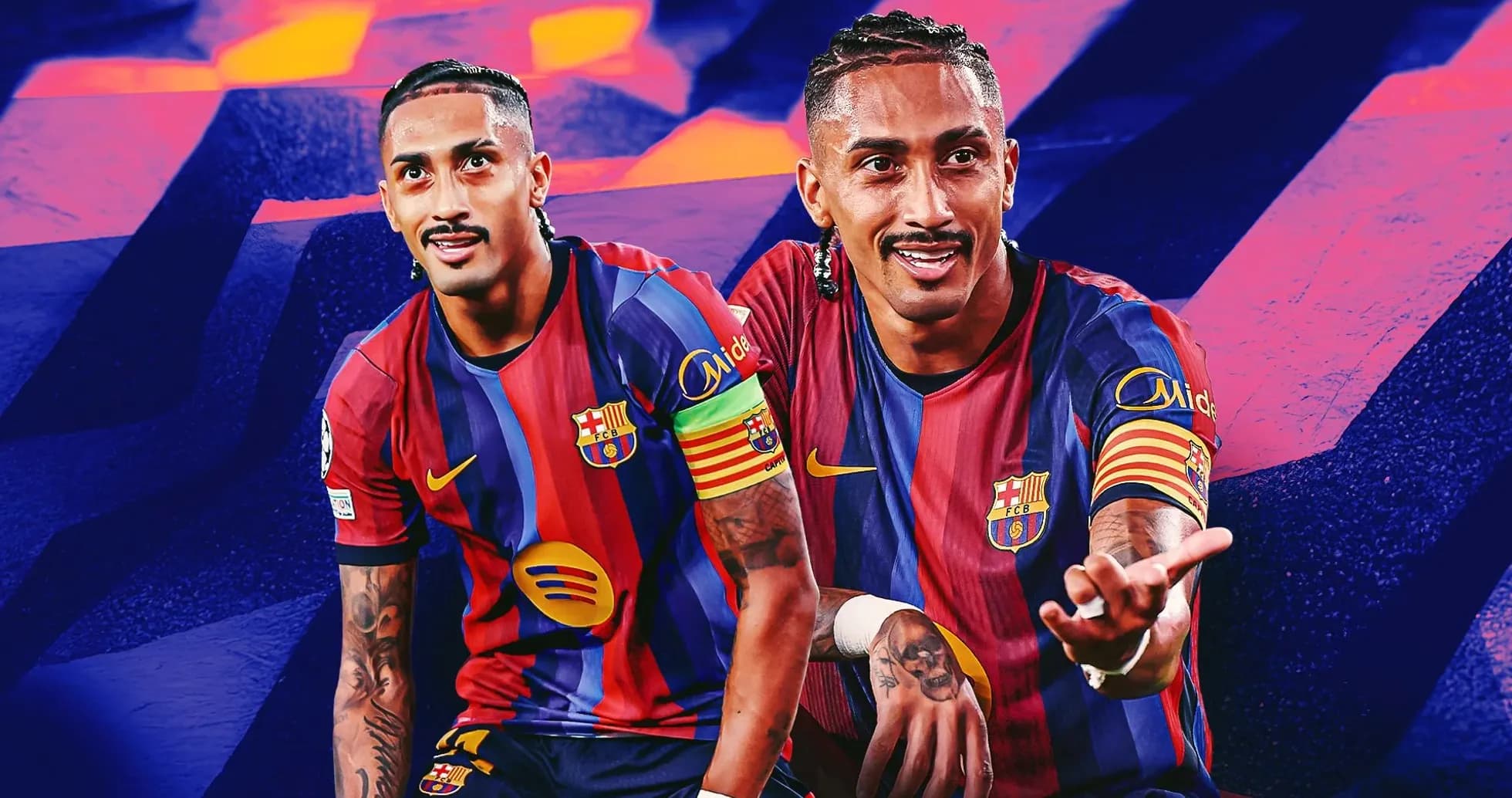 Player in Barcelona kit posing with gestures