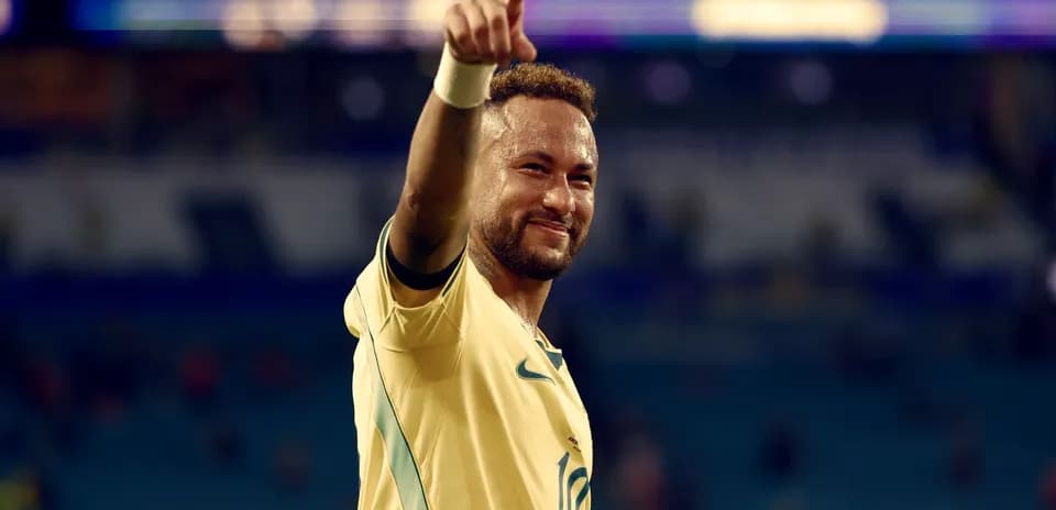 Neymar celebrating after a match in Brazil jersey