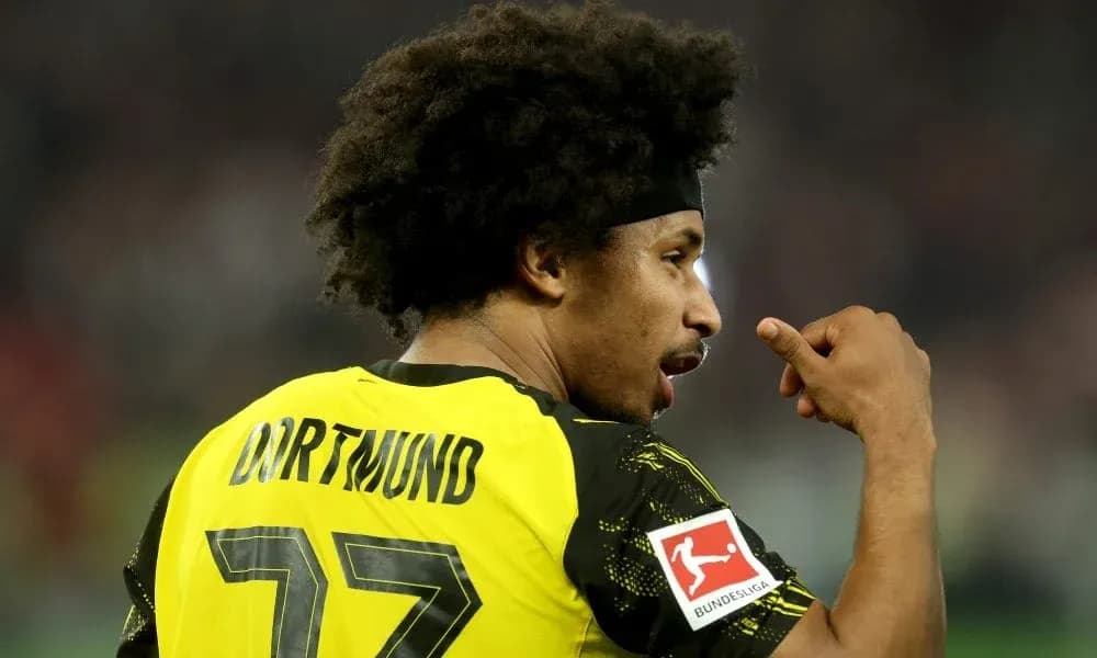 Player in Borussia Dortmund jersey during match Player in Borussia Dortmund jersey during match