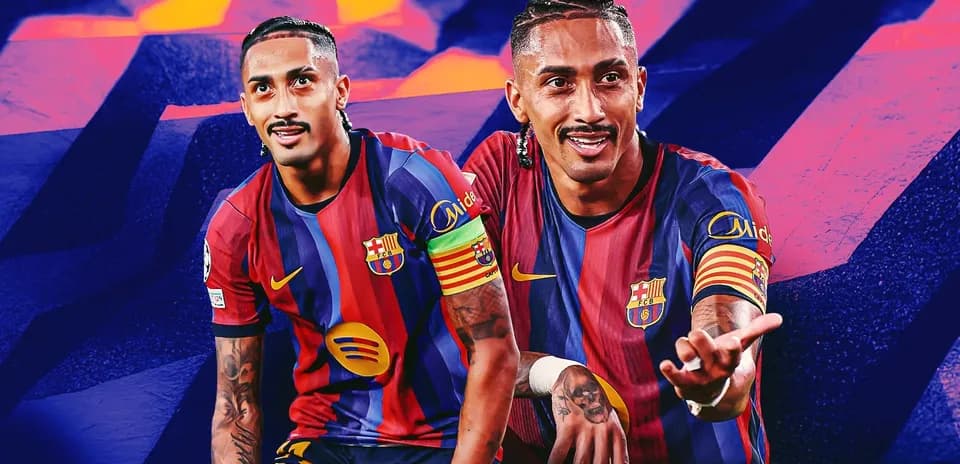 Player in Barcelona kit gesturing during photoshoot