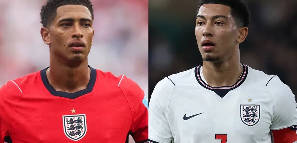 Two England football players in different kits